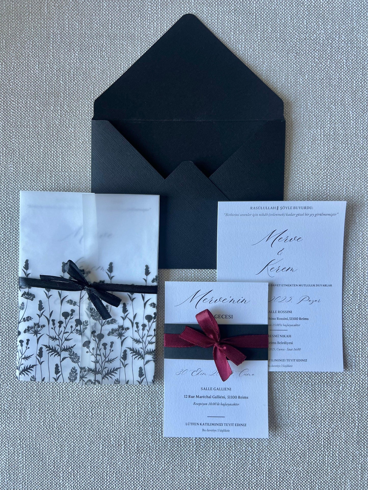 Faire-Part "MERVE" (Invitation mariage + Henné/Kina/RSVP)