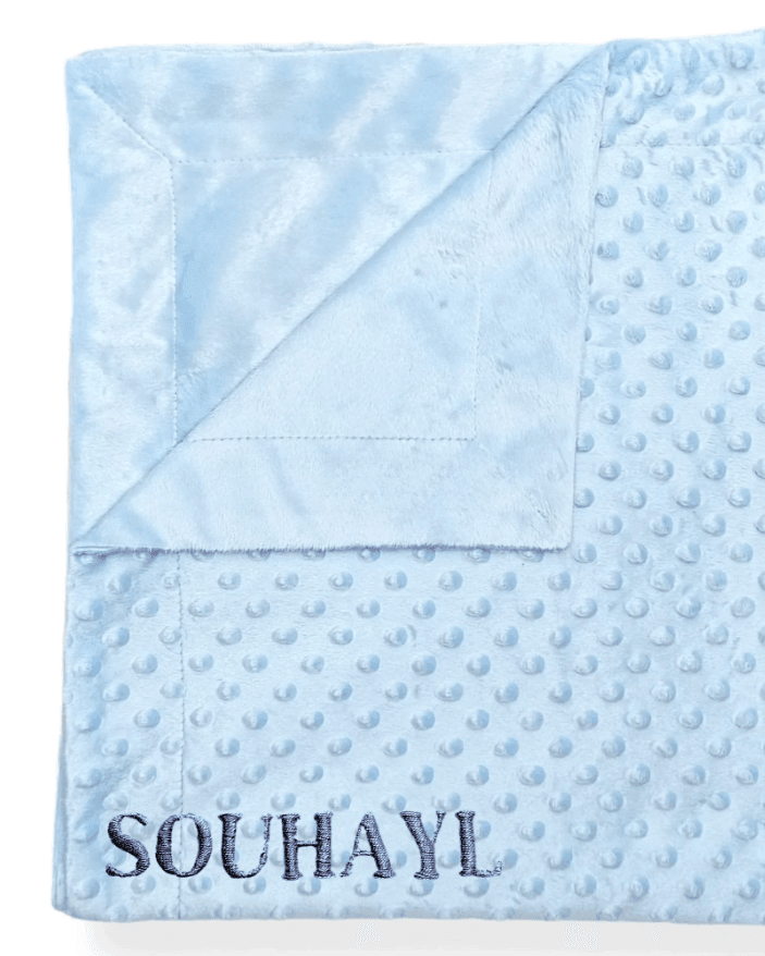 Couverture brodé bébé Minky - Prénom/Sourate
