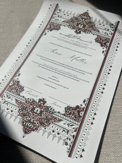 Certificat de conversion islamique "VERSAILLES"