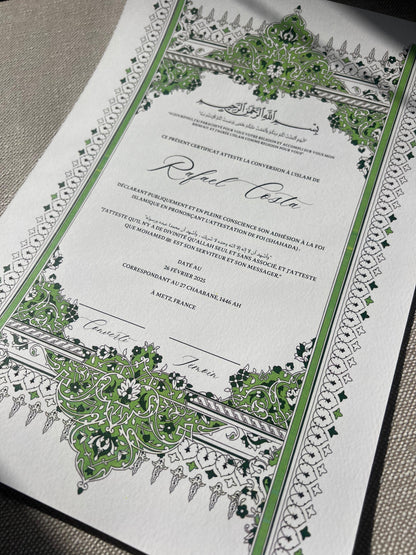 Certificat de conversion islamique "VERSAILLES"