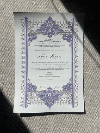 Certificat de conversion islamique "VERSAILLES"