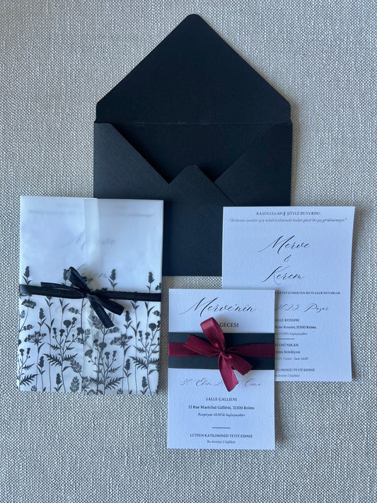 Faire-Part "MERVE" (Invitation mariage + Henné/Kina/RSVP)
