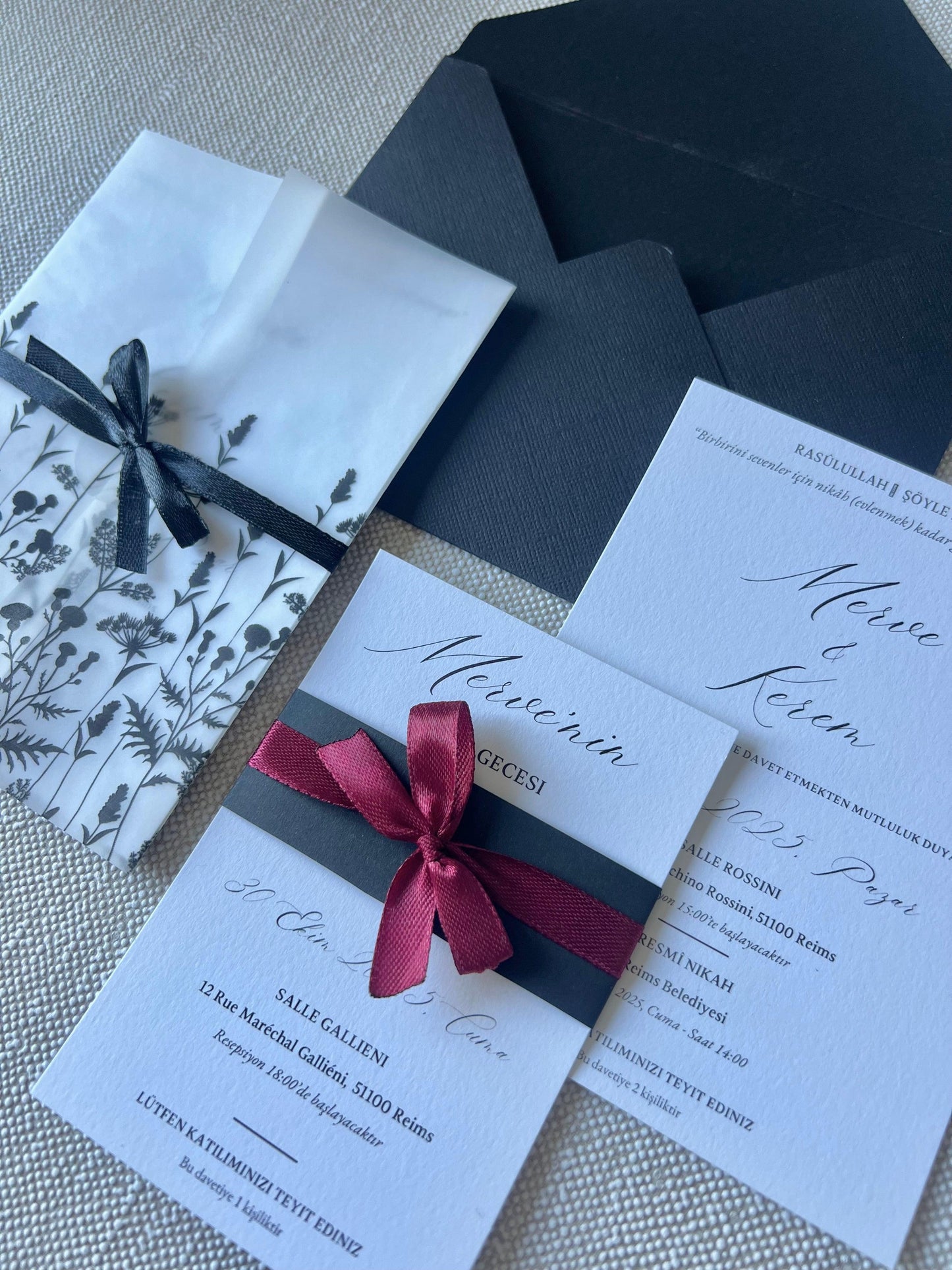 Faire-Part "MERVE" (Invitation mariage + Henné/Kina/RSVP)