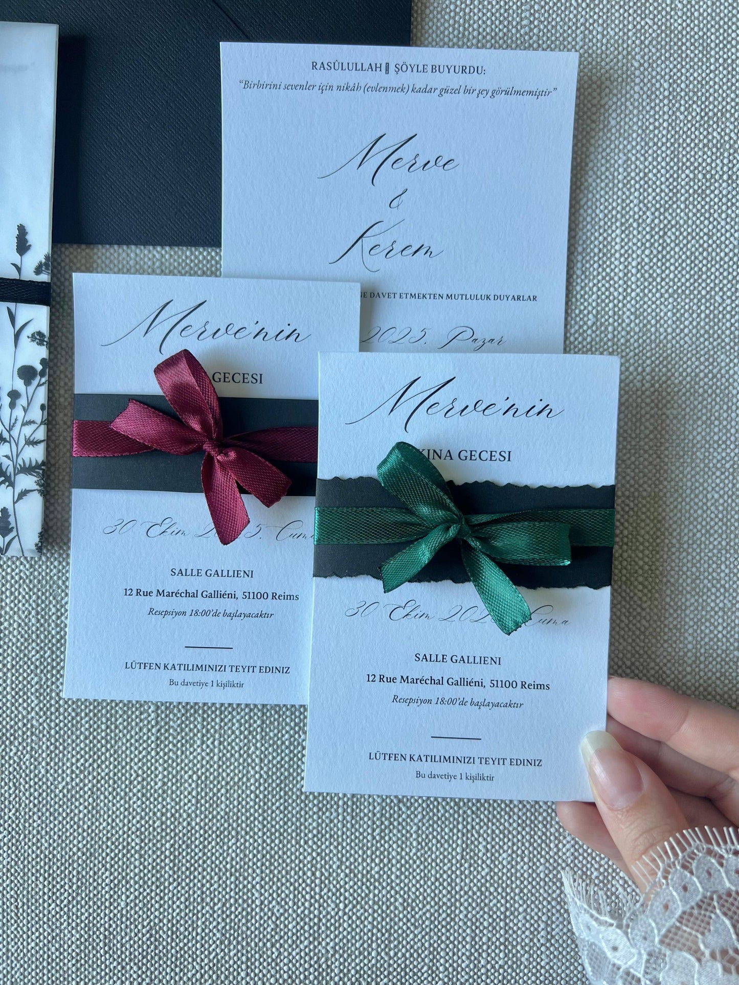 Faire-Part "MERVE" (Invitation mariage + Henné/Kina/RSVP)