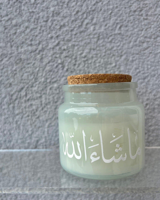 Bougie blanc avec couvercle liège - petit format - Modèle "MashaAllah"